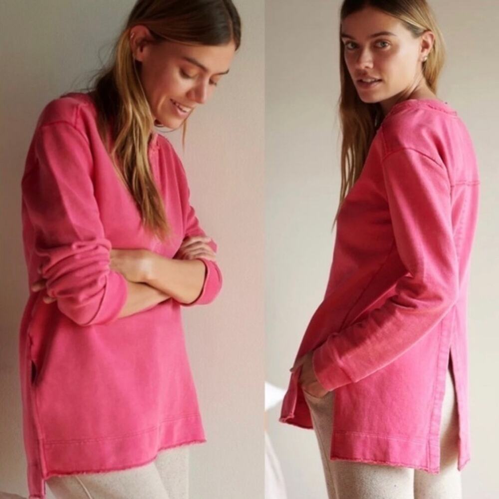 ANTHROPOLOGIE Pilcro Split Hem Tunic Pink Sweatshirt Pullover | S‌‌mall - Picture 13 of 13